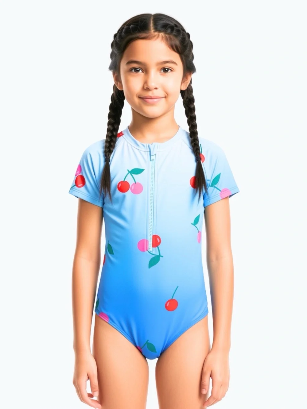 Girls' Rockets of Awesome Blue Cherry Print Short Sleeve One-Piece Swimsuit